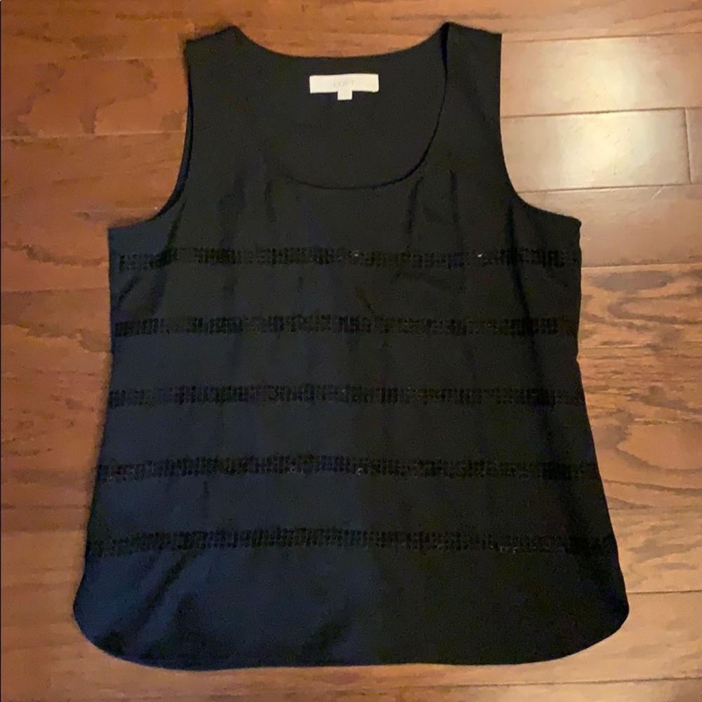 Loft Black Camisole with Sequin Stripes